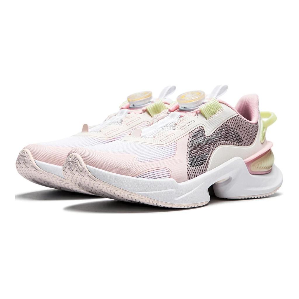 Li Ning Kids Qiang Yue V2 Knob Shock Absorption Wear Resistant Low Top Casual Shoes Kids Casual Shoes White Pink YKCU046-4