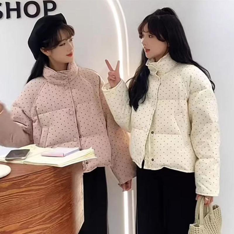Nischen-Polka-Dot-Daunen-Baumwolljacke für Damen, kurz, Winter, neu, vielseitig, süß, kleine Baumwolljacke
