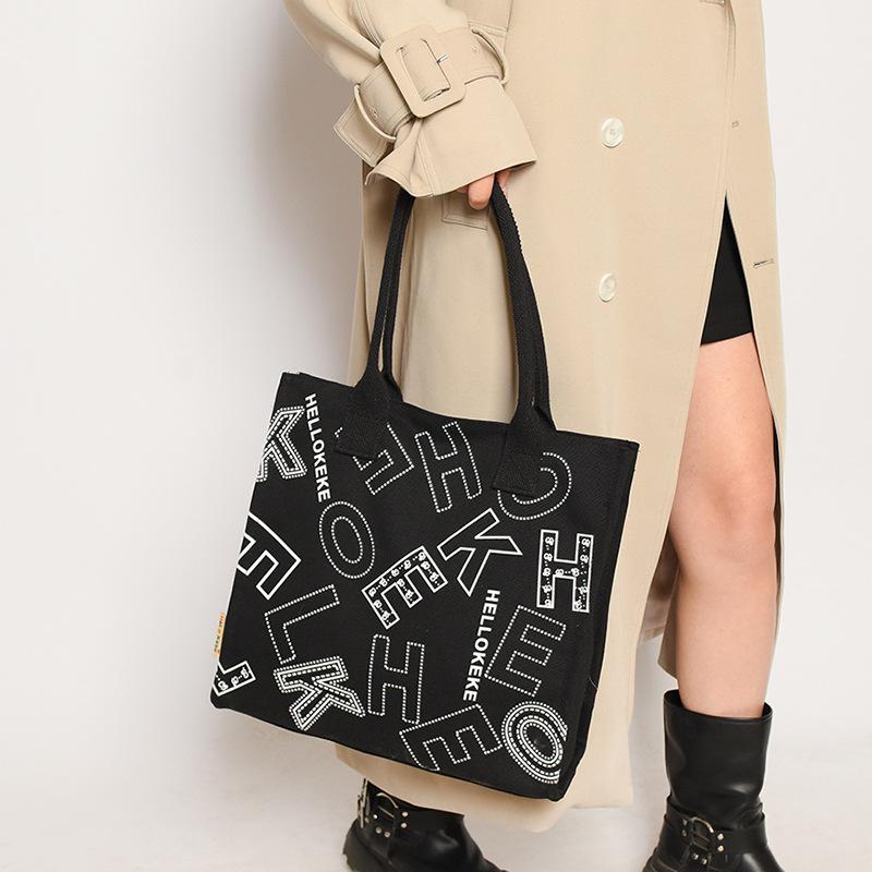 Canvas bag female student class shoulder commuting large capacity bag satchel work tote bag new