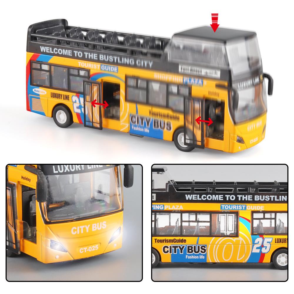 Medium Macau Double-Decker Alloy Sightseeing Bus Model with Lights & Music, Pull-Back Feature