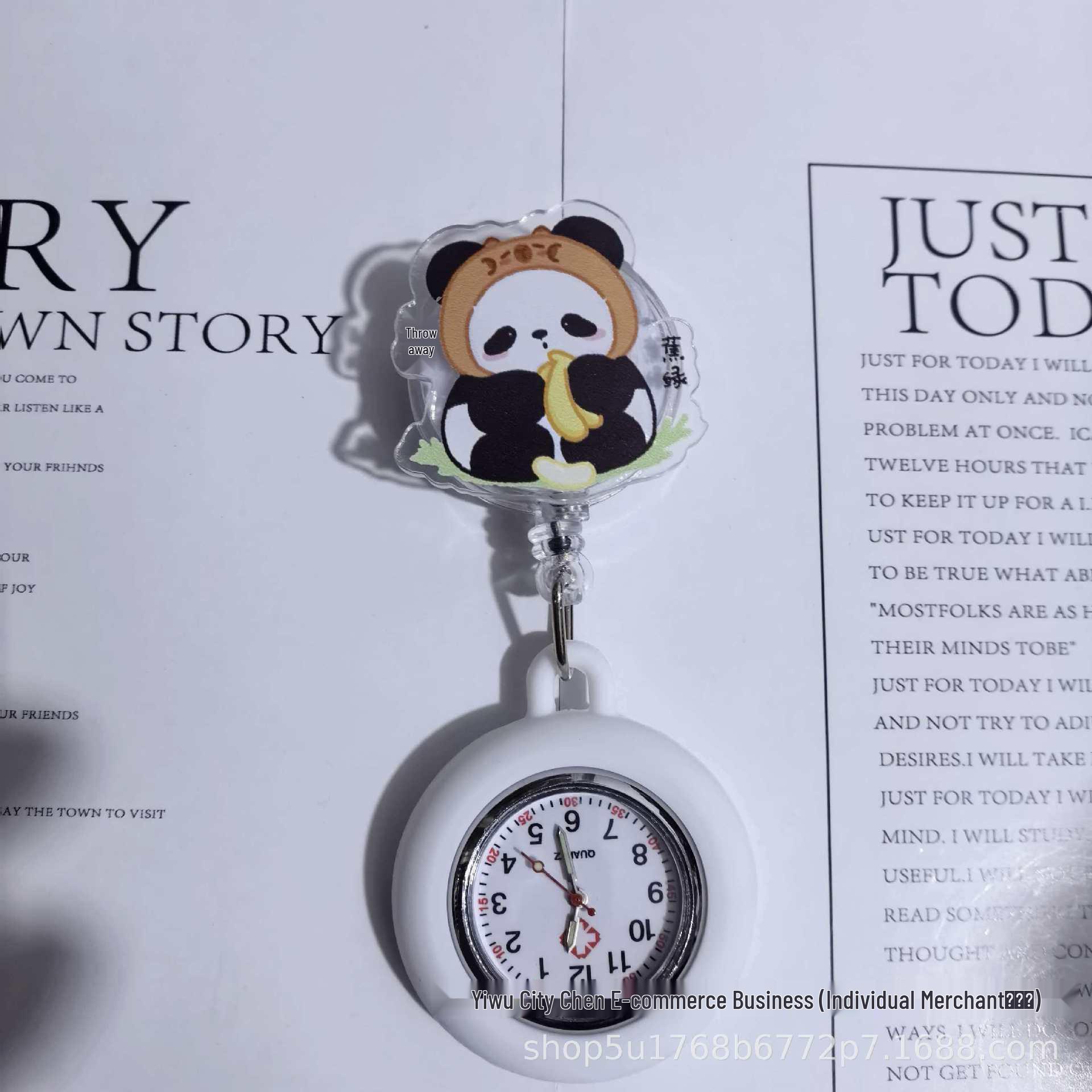 Adorable Panda Cartoon Retractable Nurse Chest Watch for Students