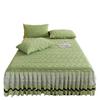 Autumn Winter New Taffeta Single Bed Skirt French Lace Trim Fleece Thickened Coral Fleece Bed Cover