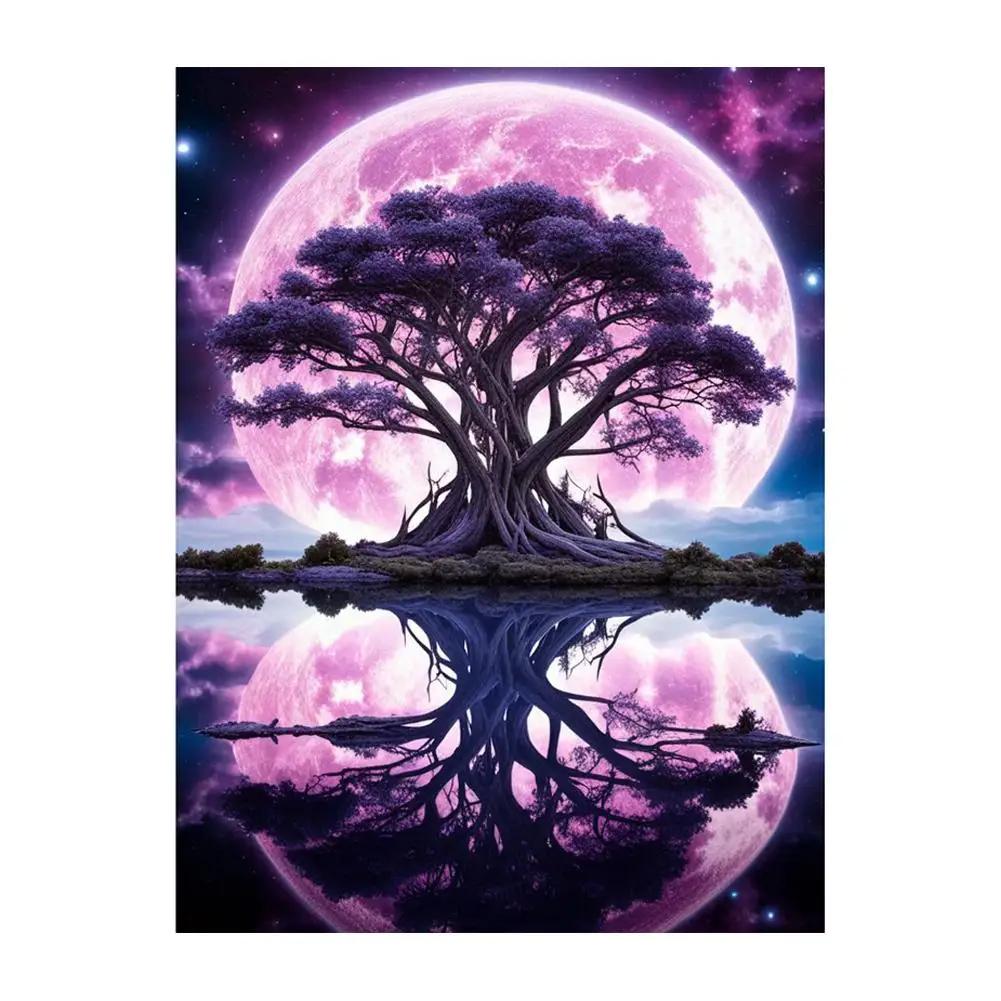 Adults Cross Stitch DIY Moon Sea Sailboat Prints Embroidery Craft Cross-Stitch Kit Art Needlework Decor Painting Gift Sewin S6A8