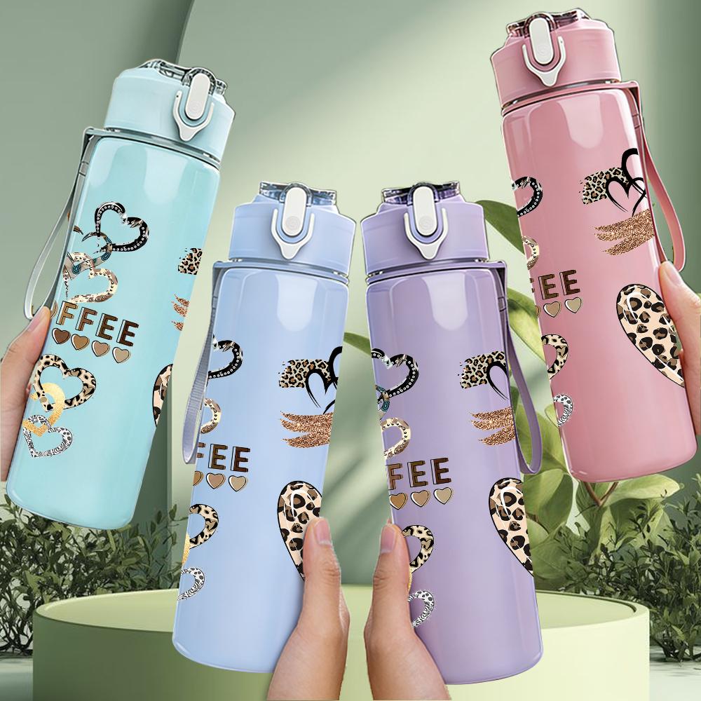 1PC Coffee Cup Heart Collage Graphic,750ml Color Plastic Sports Water Bottle,Leakproof Flip Straw Lid,Suitable for Sports Office Home Use