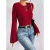 New Spring Short Bell Sleeve Long Sleeve Round Neck Simple T-shirt