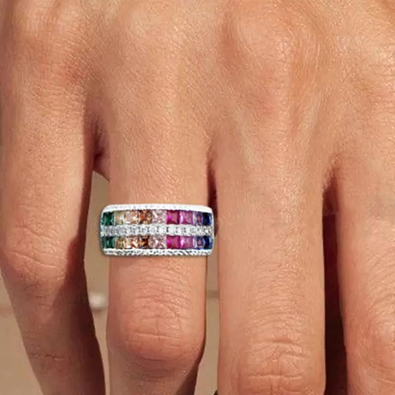 Xiaomi Huitan Silver Color Women Ring with Shining Multiple Colors CZ Charming Party Wedding Accessories for Lady Engagement Jewelry