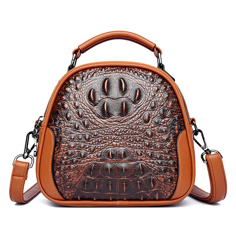 Vintage Crocodile-Embossed Leather Handbag Women's Top Handle Bag Adjustable Shoulder Strap Fashionable Unique Design