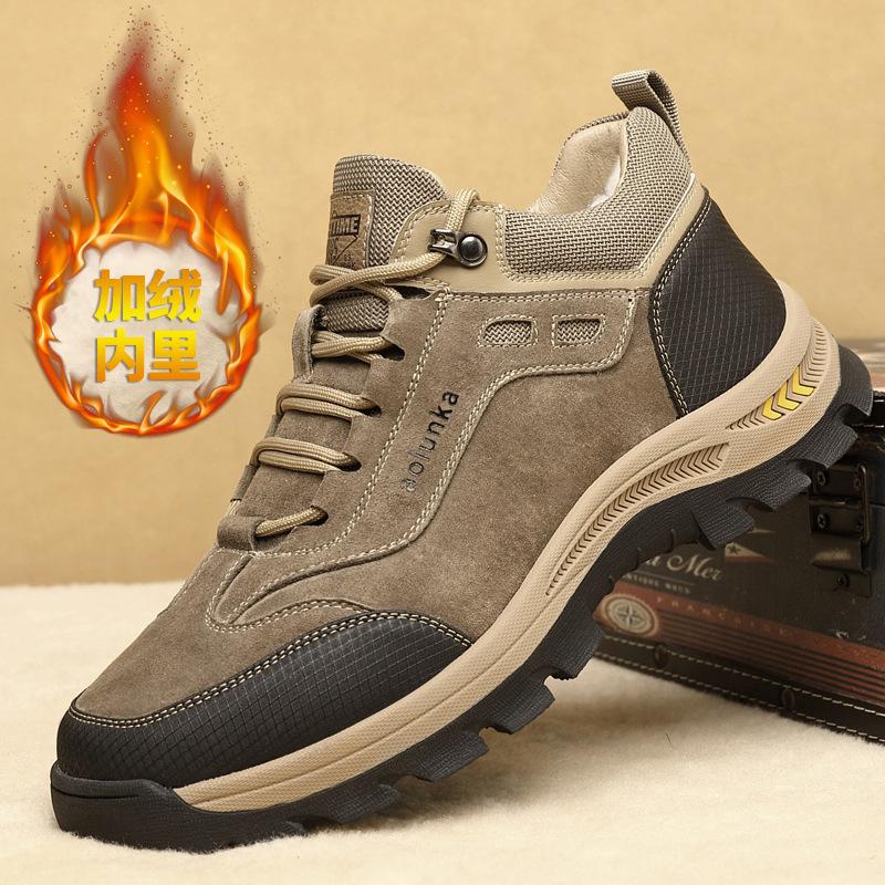 

Leather sports shoes for men 2026 new model with plush and thickened outdoor workwear snow boots 38 хаки