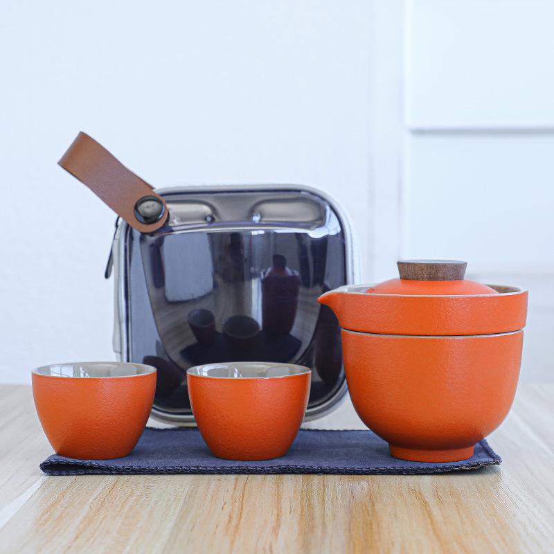 Travel tea set, Kuaike cup, one pot, three cups, portable cover bowl, small set, outdoor kung fu set, tea gift box.