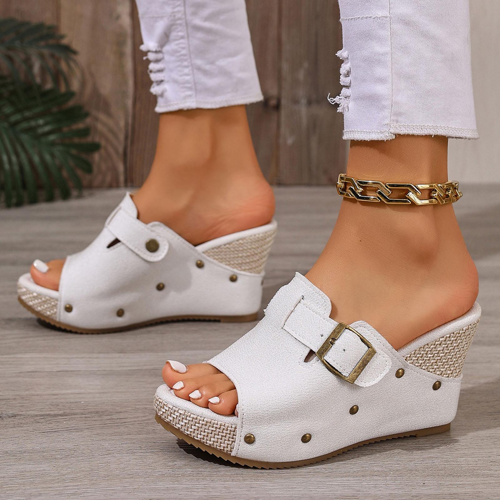 

2026 Босоножки на танкетке для женщин Платформенные босоножки на танкетке Босоножки на танкетке с открытым носком Женские повседневные нарядные летние туфли на высоком каблуке Sandalias 36 белый