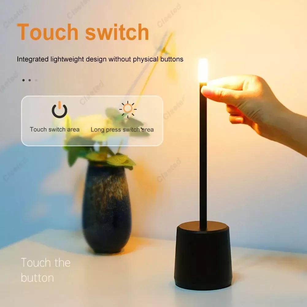 Aluminum Bedside Lamp Touch Control LED Table Lamp Stepless Dimming Battery Powered for Hotel Restaurant for Bars Living Room