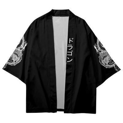 Sleeves Dragon Print Black Kimono Loose Japanese Streetwear Cardigan Women Men Harajuku Haori Cosplay Top Shirts