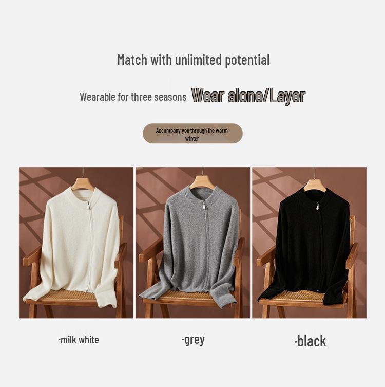 Asymmetrical Collar Double Zipper Knit Cardigan Jacket - Versatile Round Neck Cashmere Cardigan for Women, 2026 Edition
