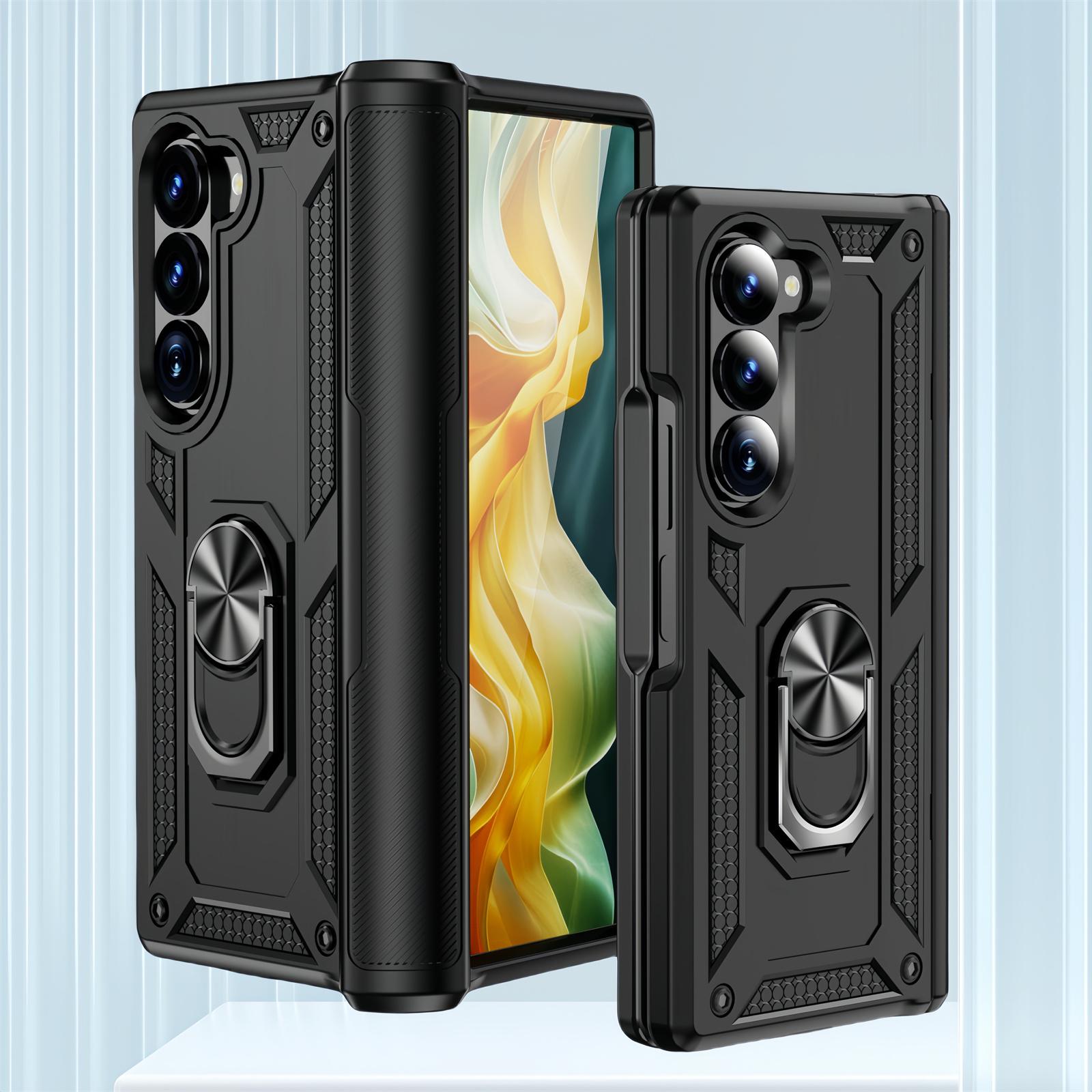 

Прочный бронированный чехол для Samsung Galaxy Z Fold 6 5G Fold6 Fold5 Fold 5 Zfold6 шарнирный чехол для телефона с подставкой и кольцом, аксессуары for Galaxy Z Fold 5 чёрный