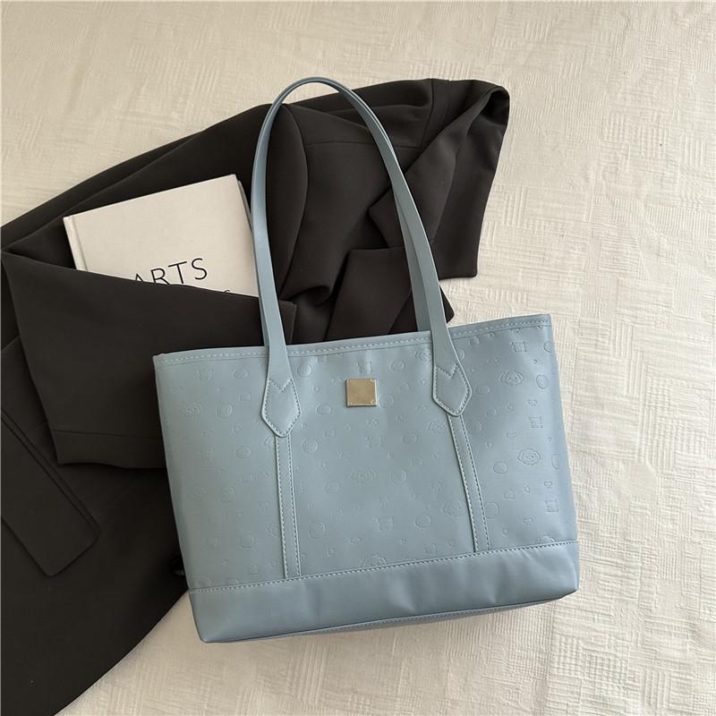 

Вместительная сумка-тоут женская 2025 новая модная простая тисненая сумочка повседневная для поездок подмышечная на плечо синий