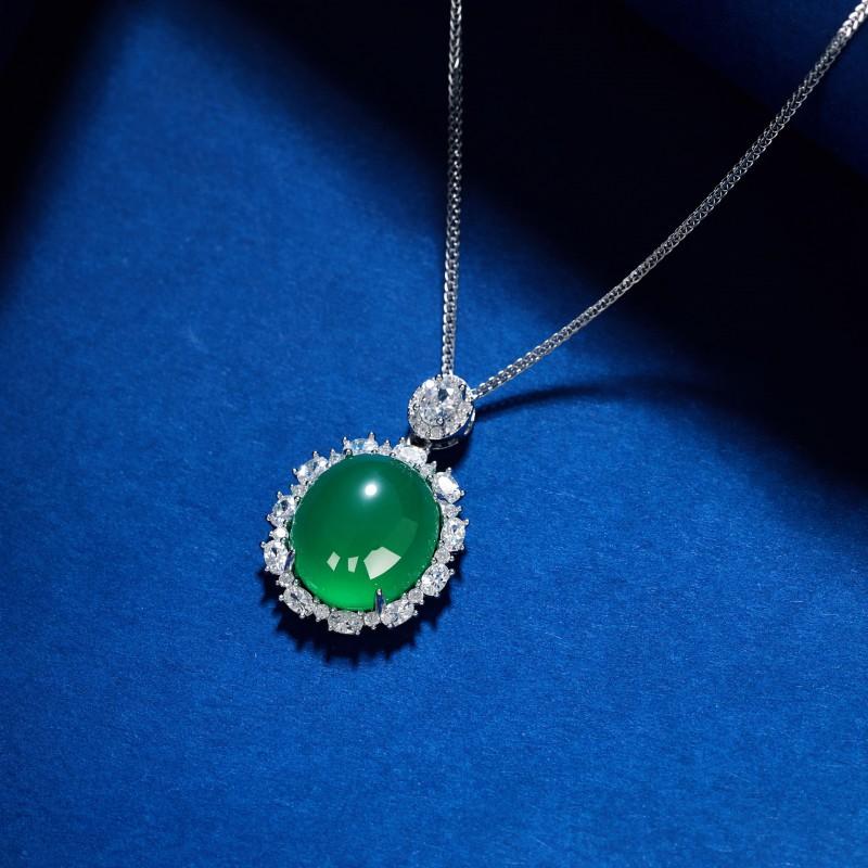 Green Chalcedony Pendant Necklace New Chinese Style Clavicle Chain Inlaid Light Luxury Versatile