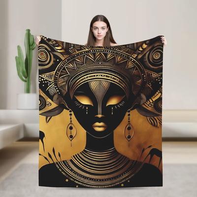 Gold Tears Crying Medusa African Art Black And Gold Fleece Blankets  Creative Throw Blanket for Home 125*100cm Plush Thin Quilt,