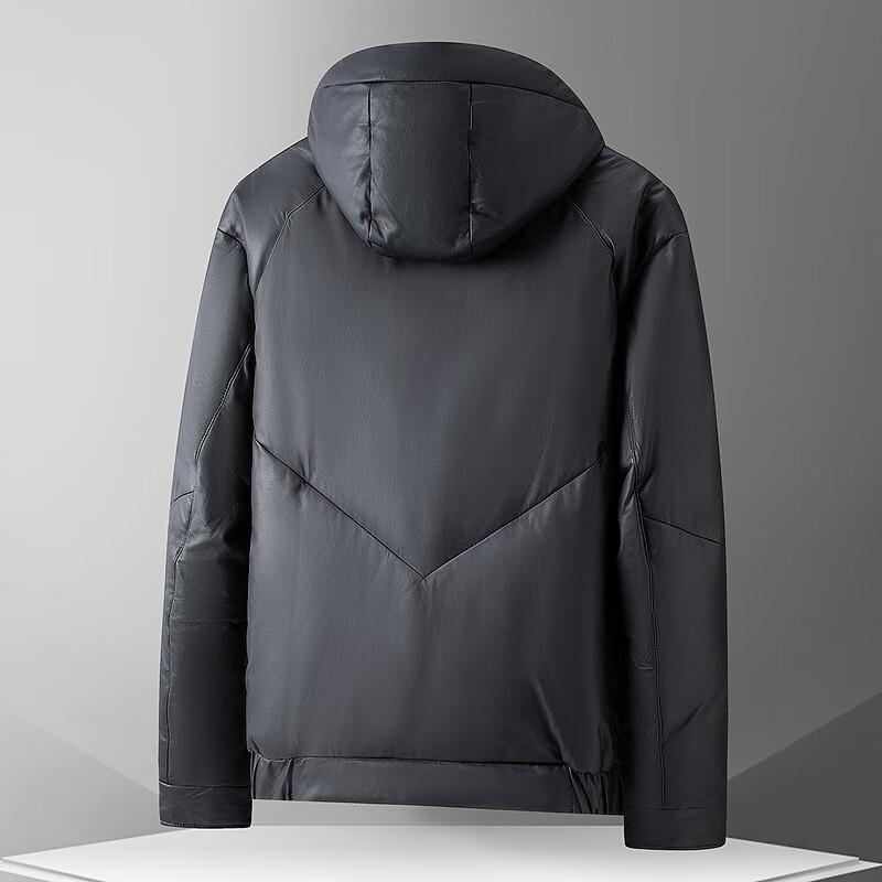 FAPAI Men's Hooded Detachable Sheepskin Leather Down Jacket