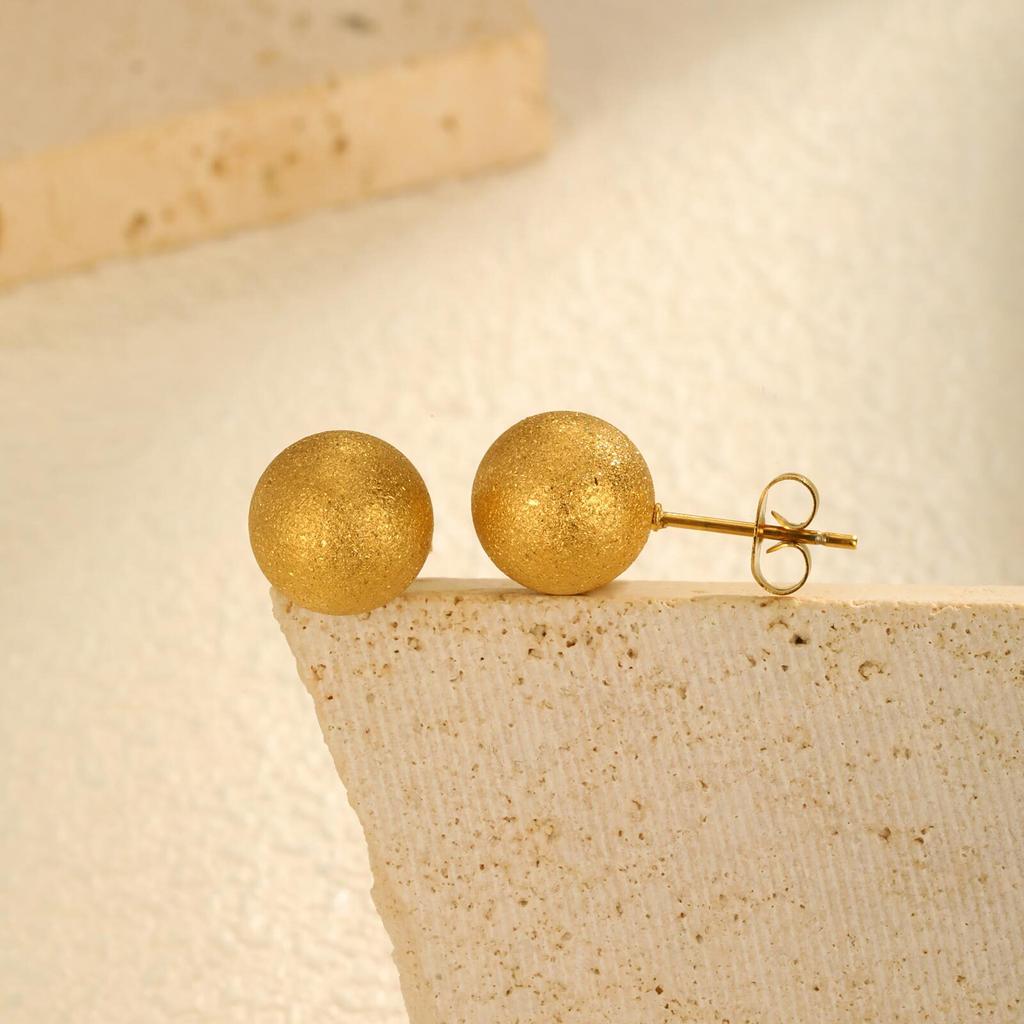 Matte Round Beads Ball Stud Earrings for Women, Stainless Steel Piercing Jewelry Hypoallergenic 6mm/8mm/10mm