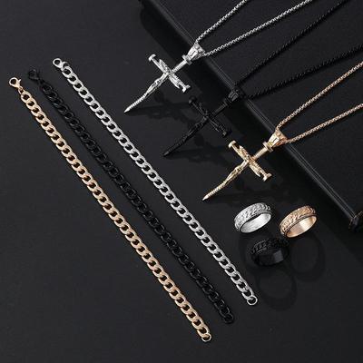 Conjunto de colar e pulseira com cruz de prego: Joias Criativas de Hip-Hop
