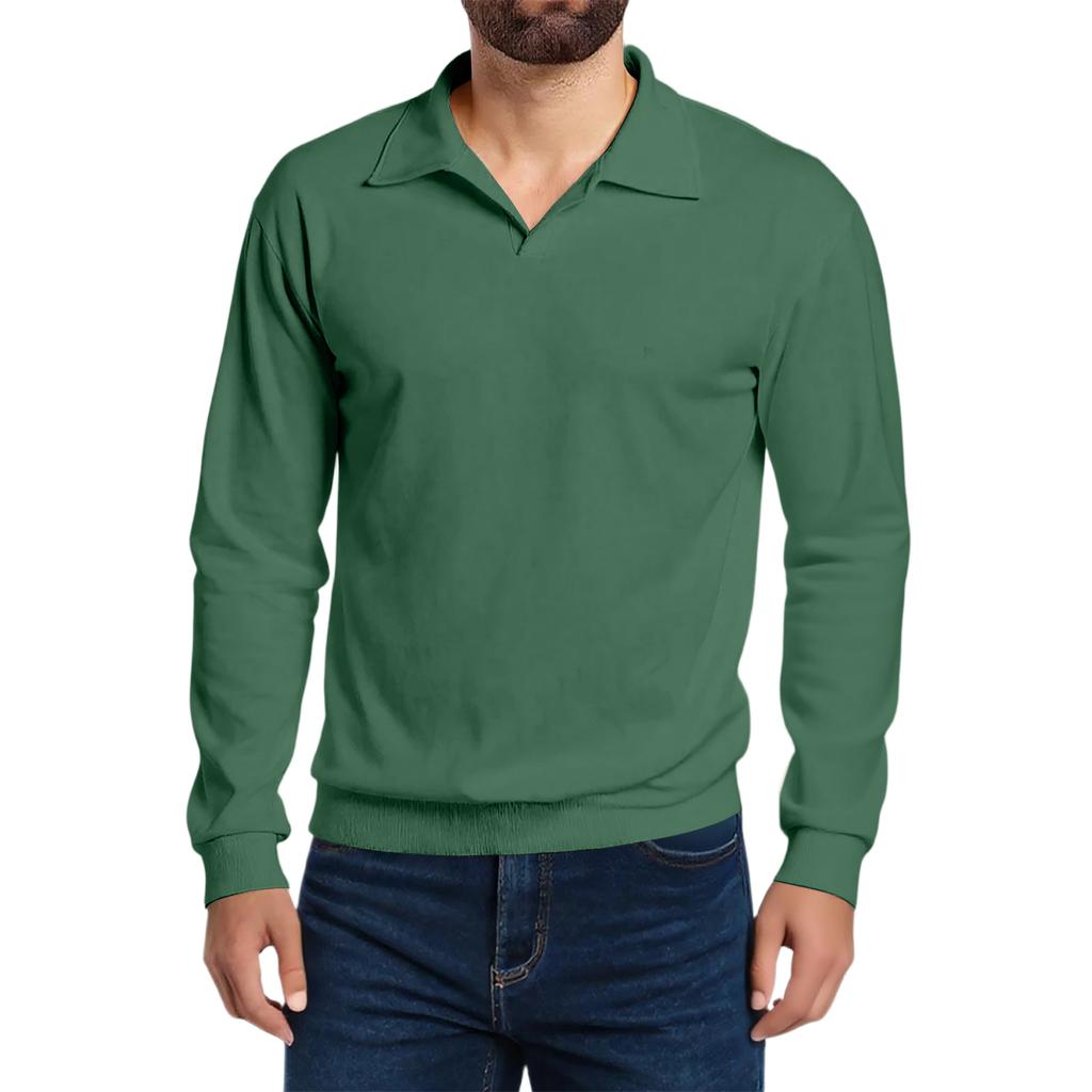 Men's Casual Collared Long-Sleeve Fleece Base Layer Top
