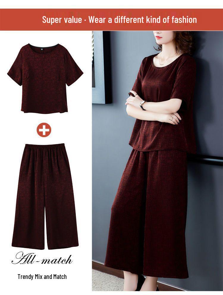 2026 Summer Fashionable Plus Size Two-Piece Suit for Women - Stylish, Loose, Slimming Short Sleeve Set for Middle-Aged Mothers