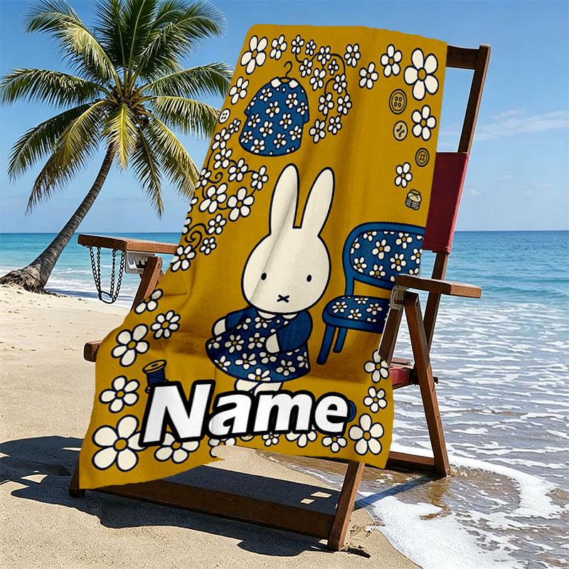 Custom Name Personalized Miffy Print Beach Towel, for Trip Camping Beach Party Home Decor, Birthday Gift for Family & Friends