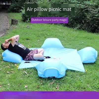 Wasserdichte Luftkissen-Picknickmatte für den Außenbereich mit Kissen, tragbares Feuchtigkeitskissen mit Bodenmatte, Strandgras