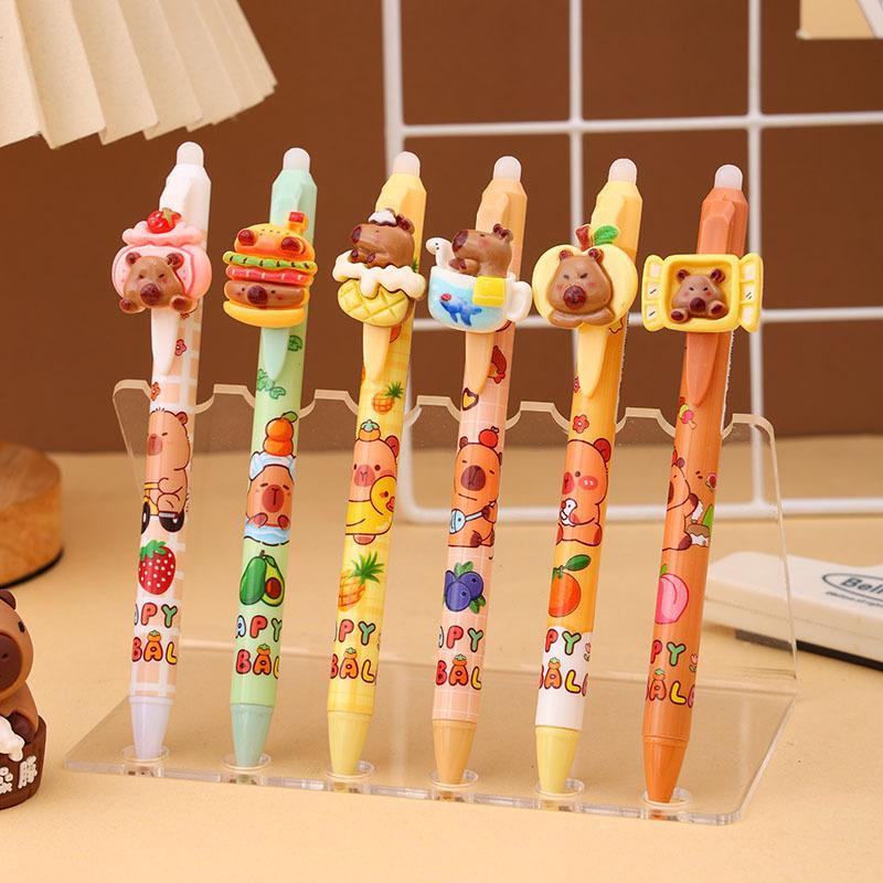 36pcs Cartoon Capybara Resin Patch Erasable Gel Pen, Cute Design, Press-type Hot Erasable Pen, Student Stationery Back-to-school season