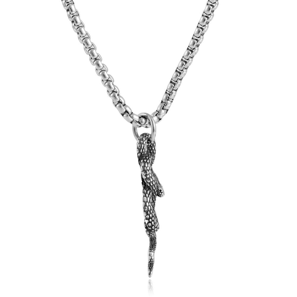 Vintage Coiled Snake Pendant Necklace Stainless Steel Gothic Punk Jewelry for Men Women