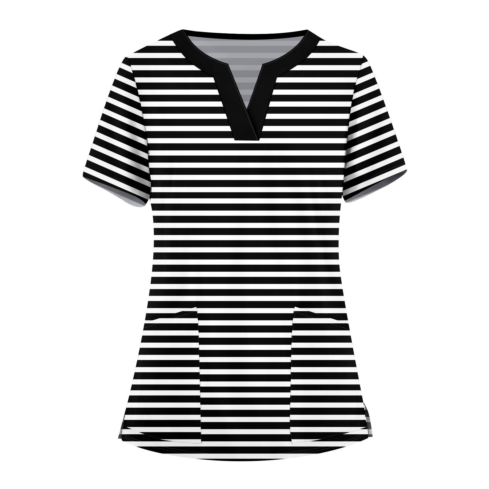 

Женская мода, рабочая одежда с v-образным вырезом, короткими рукавами и карманами, топы с принтом, летние топы для женщин L чёрный