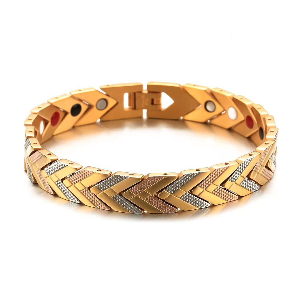 Bracelet Chaîne Magnétique Santé 11mm Couleur Or Rose Punk pour Femmes Hommes Hiphop Acier Inoxydable Noir Bijoux Manchette Bio Énergie Vélo