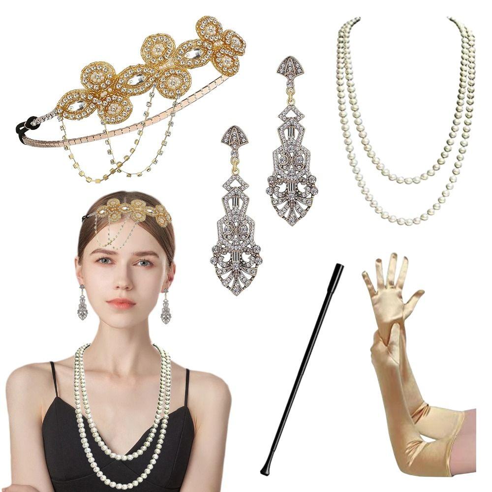 

Набір аксесуарів для костюмів кольору шампанського 1920-х років, жіноче намисто з перлинами