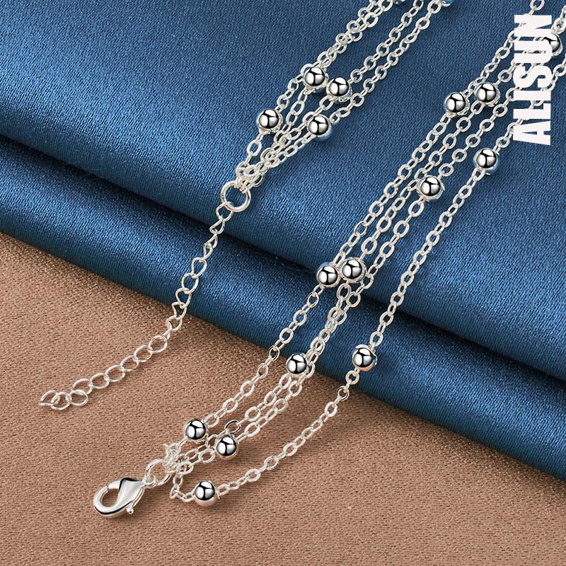 925 Sterling Silver Multi Chain Bead Necklace Fashionable Wedding Jewelry