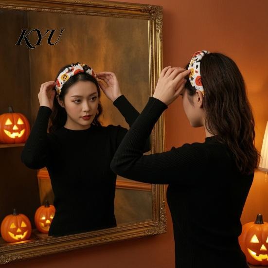 Non Slip Hair Hoop for Girls Halloween Headbands Women Girls, Wide Knotted Headband with Witch Spider Web Ghost Pumpkin, Accessories Party Cosplay,