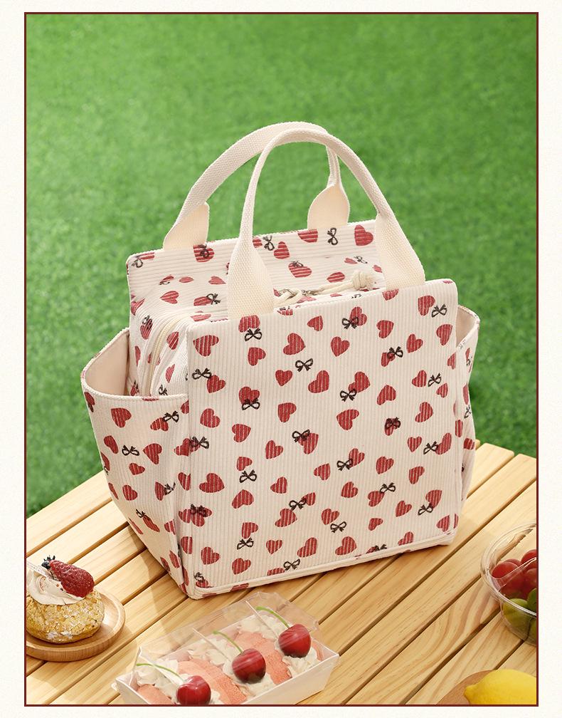 Insulated Corduroy Lunch Bag - Large Capacity for Office & School Use