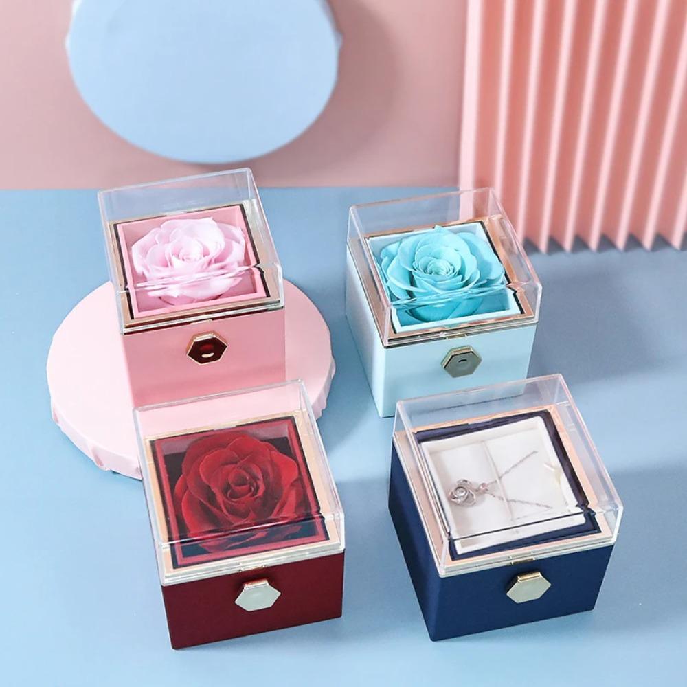 Rotation Rose Jewelry Gift Box Eternal Rose Jewelry Display Rack Proposal Ring Boxes  Mother's Day
