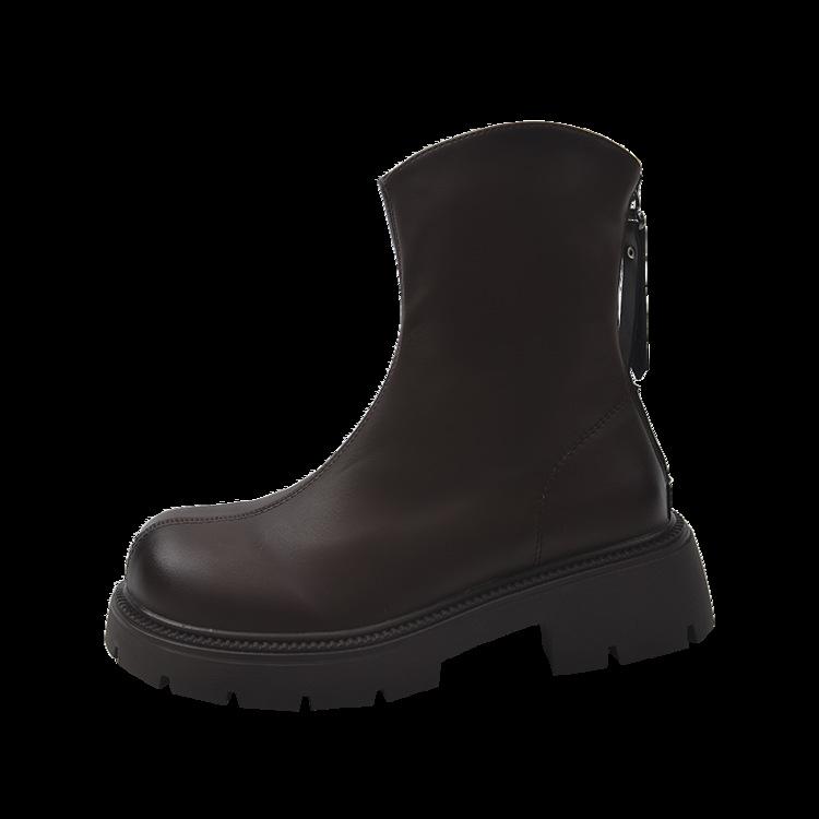 Bruna korta stövlar dam nya höst nya mångsidiga vardagliga bakre dragkedja damstövlar tjocksulade Martinstövlar smala cigarettstövlar