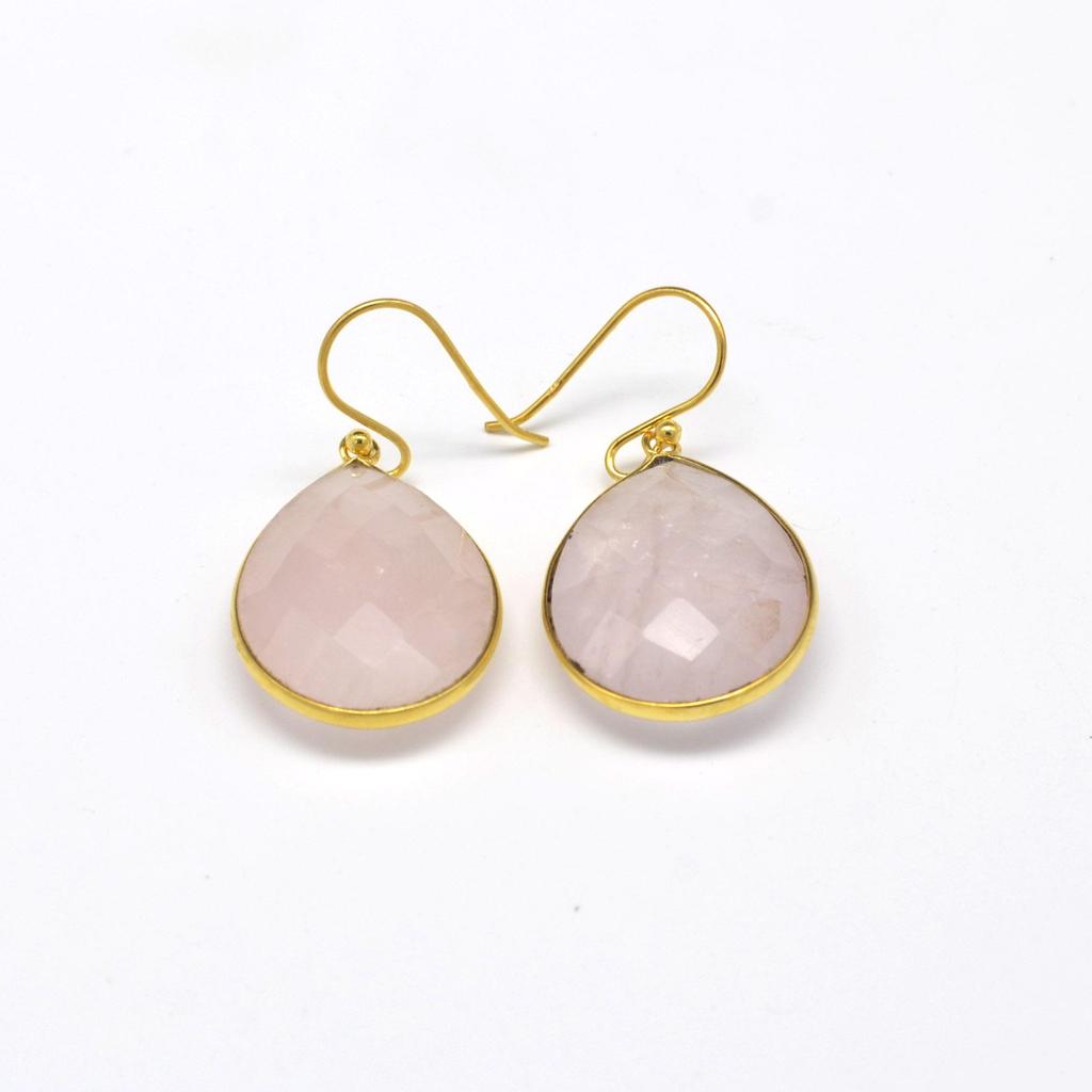Rose Quartz 925 Sterling Silver Drop Earrings, Gemstone Handmade Dangle Earrings