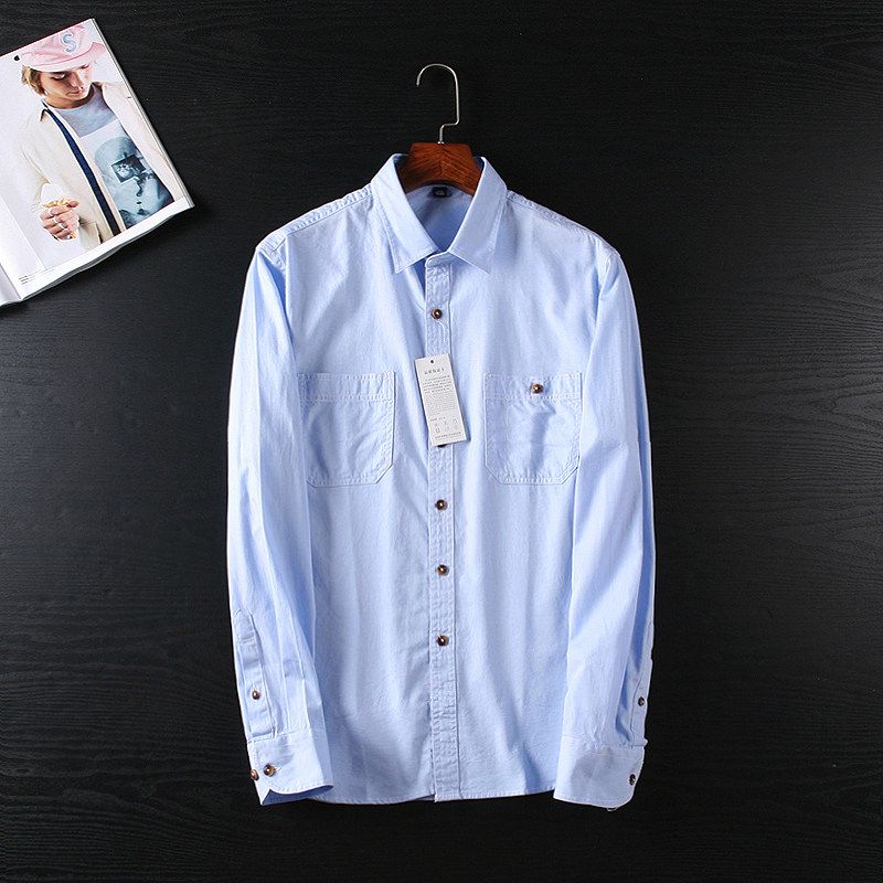 Foreign Trade Long-Sleeved Label-Cut Tail Order Denim Casual Shirt Sky Blue M