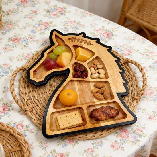 Wooden Horse Shaped Food Platter Rustic Horse Head Serving Tray Farmhouse Charcuterie Board with Multiple Compartments for Cheese Meats Fruits Nuts
