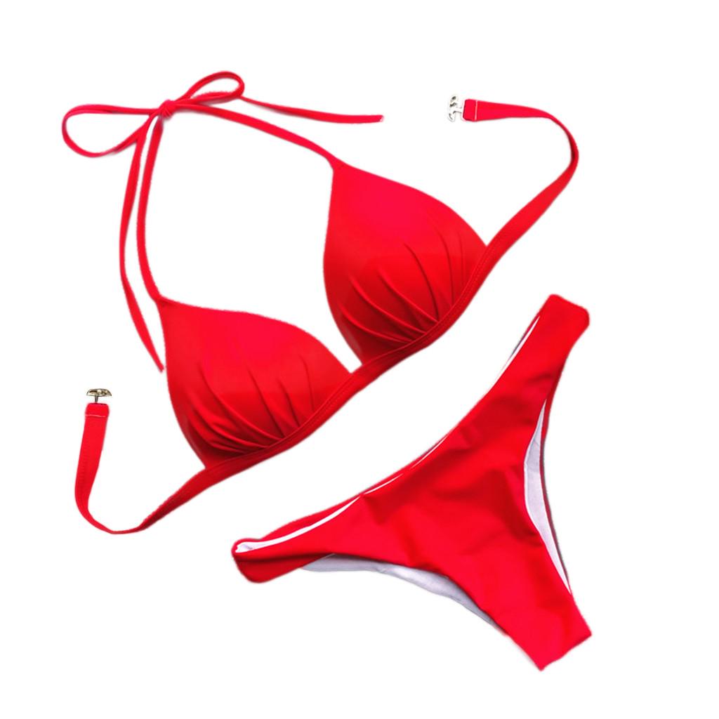 Buy Sexy Women's Bikini Solid Set Swimsuit Two Piece Filled Bra Swimwear Beachwear at affordable
