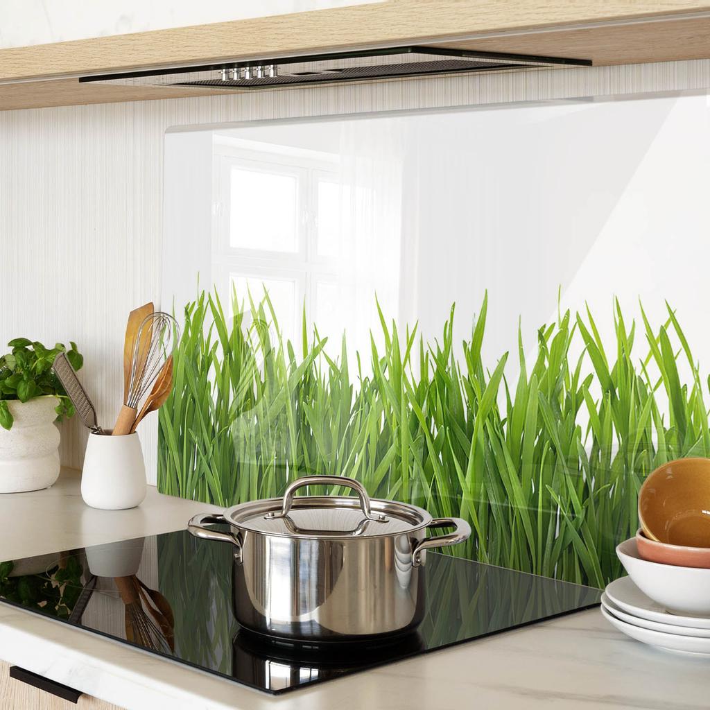Glass Decorative Board with Graphics for Serving Snacks Grass 80x52 Cm