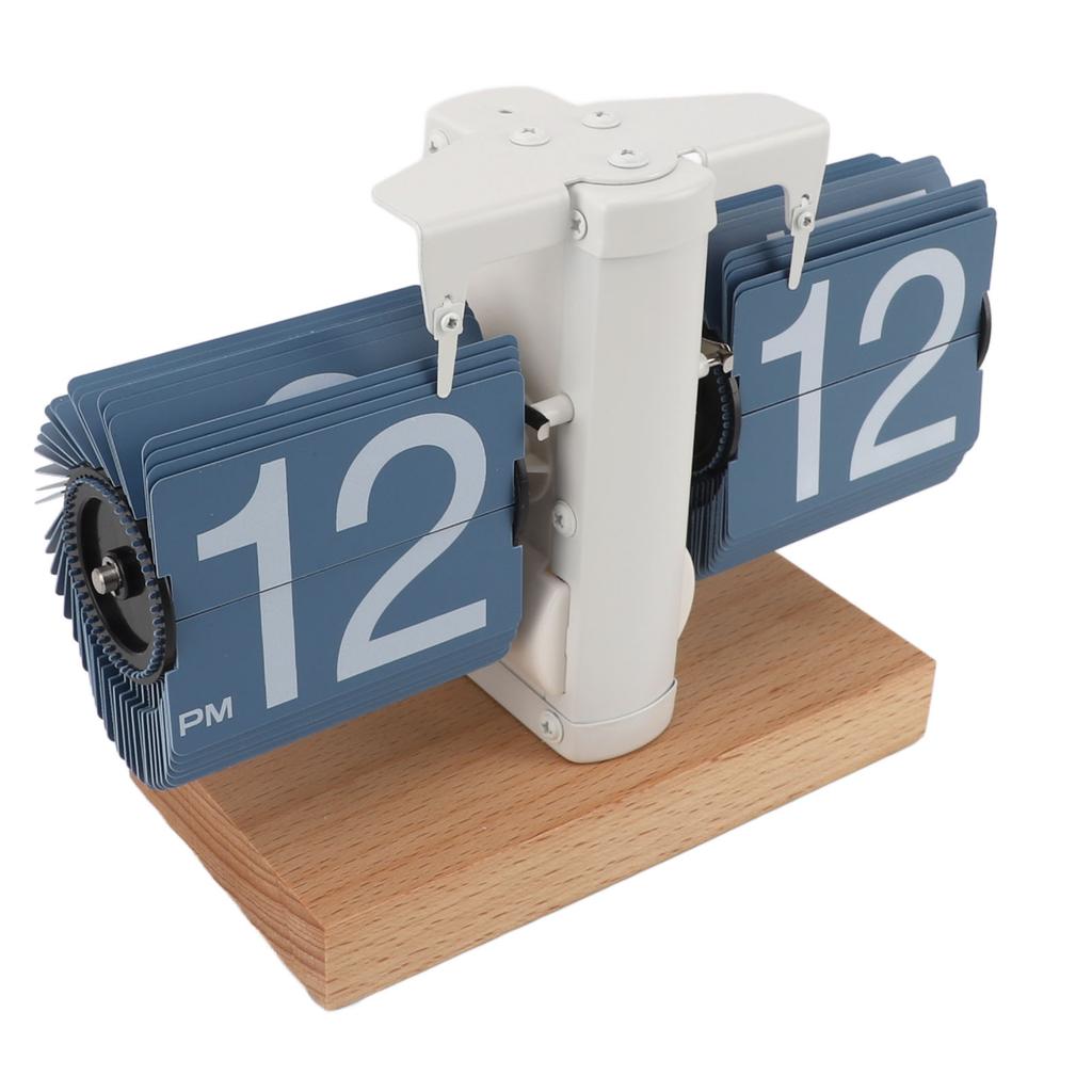 Flip Desk Clock Auto Mechanical Flip 12H AM PM Wood Base Battery Powered Vintage Retro Digital Table Clock for Home