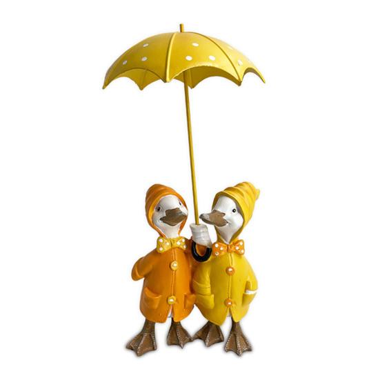 Holding Umbrella Duck Statue Outdoor Garden Yard Yellow Umbrella Duck Figurine Resin Animal Sculpture