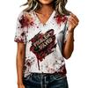 Women's Casual V-Neck Top with Halloween Print for Fall Festive Wear