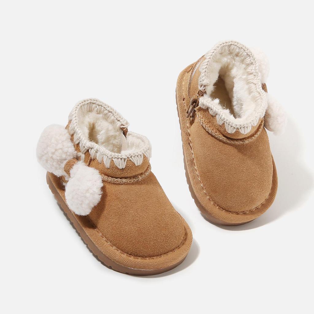 Kids' Winter Cartoon Leather Snow Boots: Warm Baby Walking Shoes for Boys and Girls