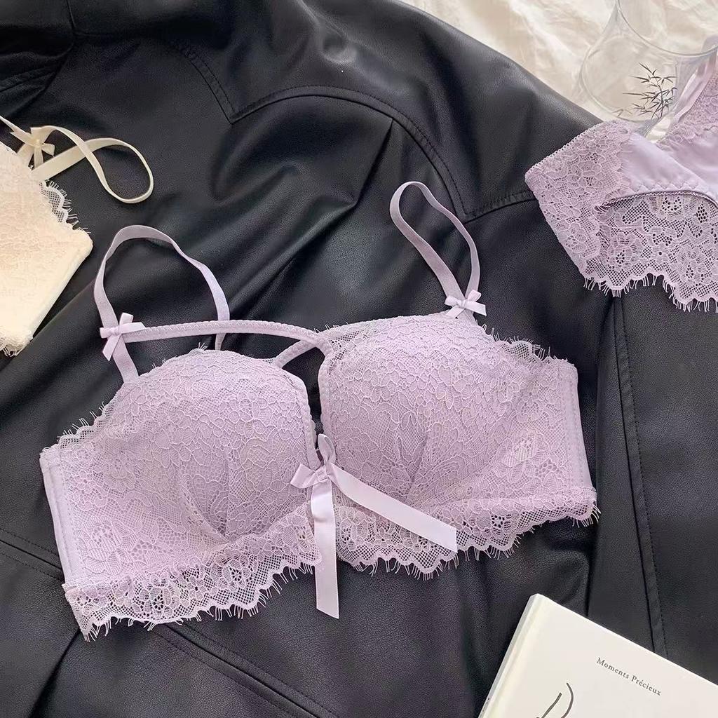 Sexy gather thickened and show large hollow lace bra new small fragrant style pure desire style set