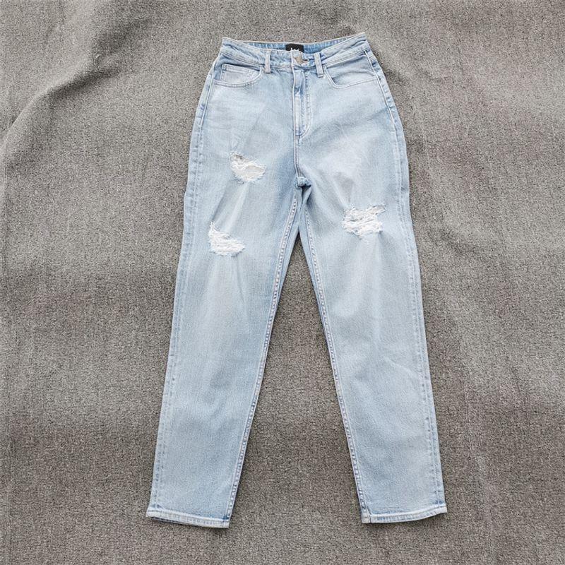 

American Single Autumn New Arrival High Waist Straight Pants Ripped Denim Chubby Girl Slim Looking Plus Size Daddy Pants Cropped Pants Women s Pants Light blue 6