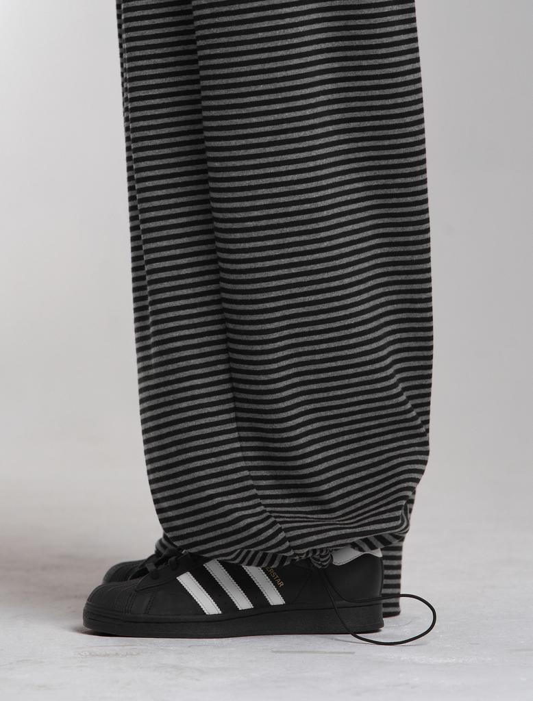 Lupeu Striped Pintuck Wide Long Pants Black
